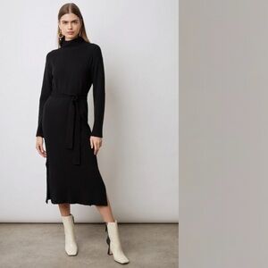 Rails Mila Black Sweater Wool Dress Tie Waist Turtleneck